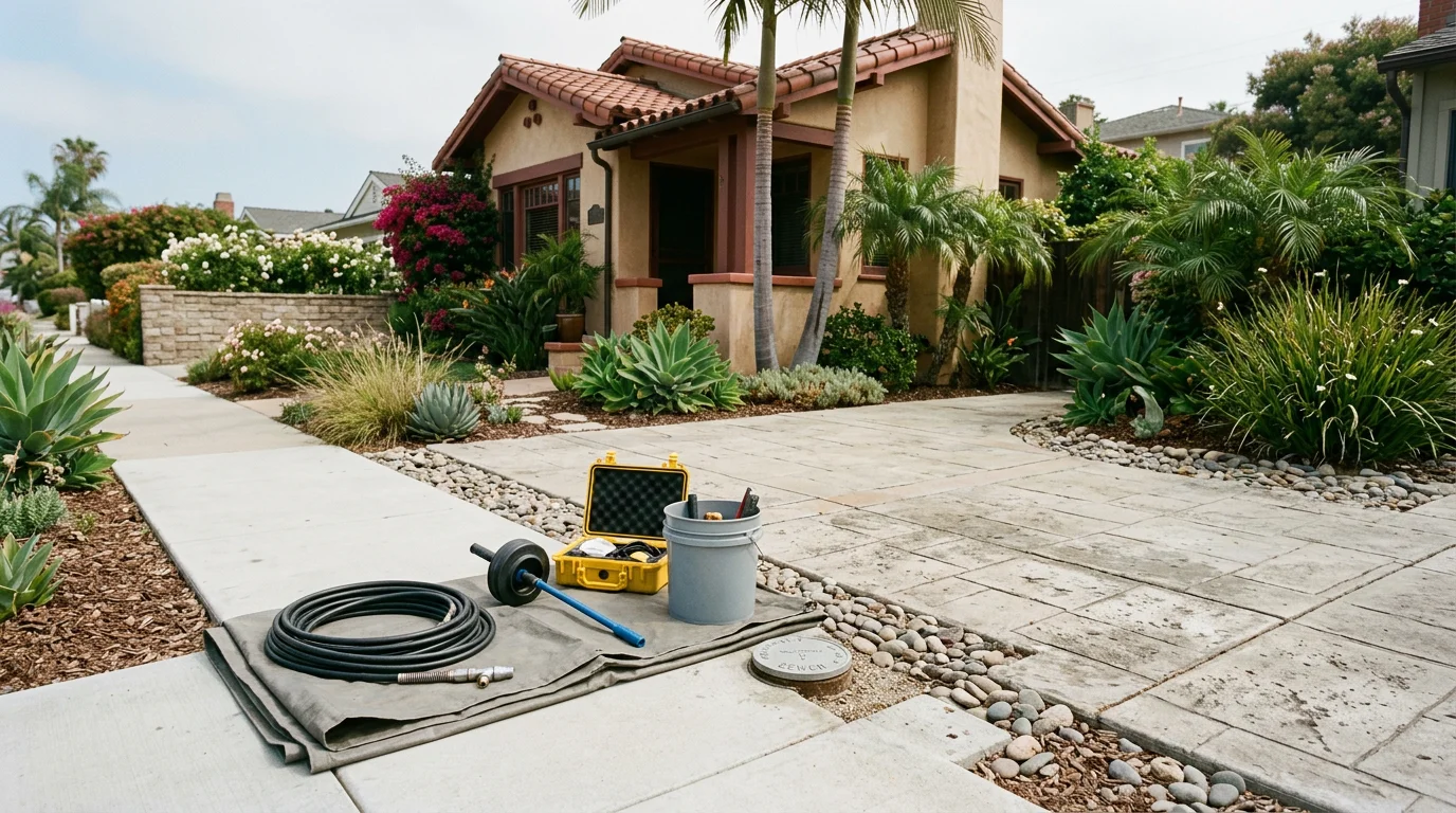 Drain cleaning service on a residential sewer line in Huntington Beach, CA