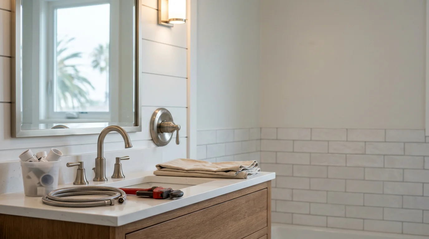 Plumbing fixture installation during a home remodel in Costa Mesa, CA